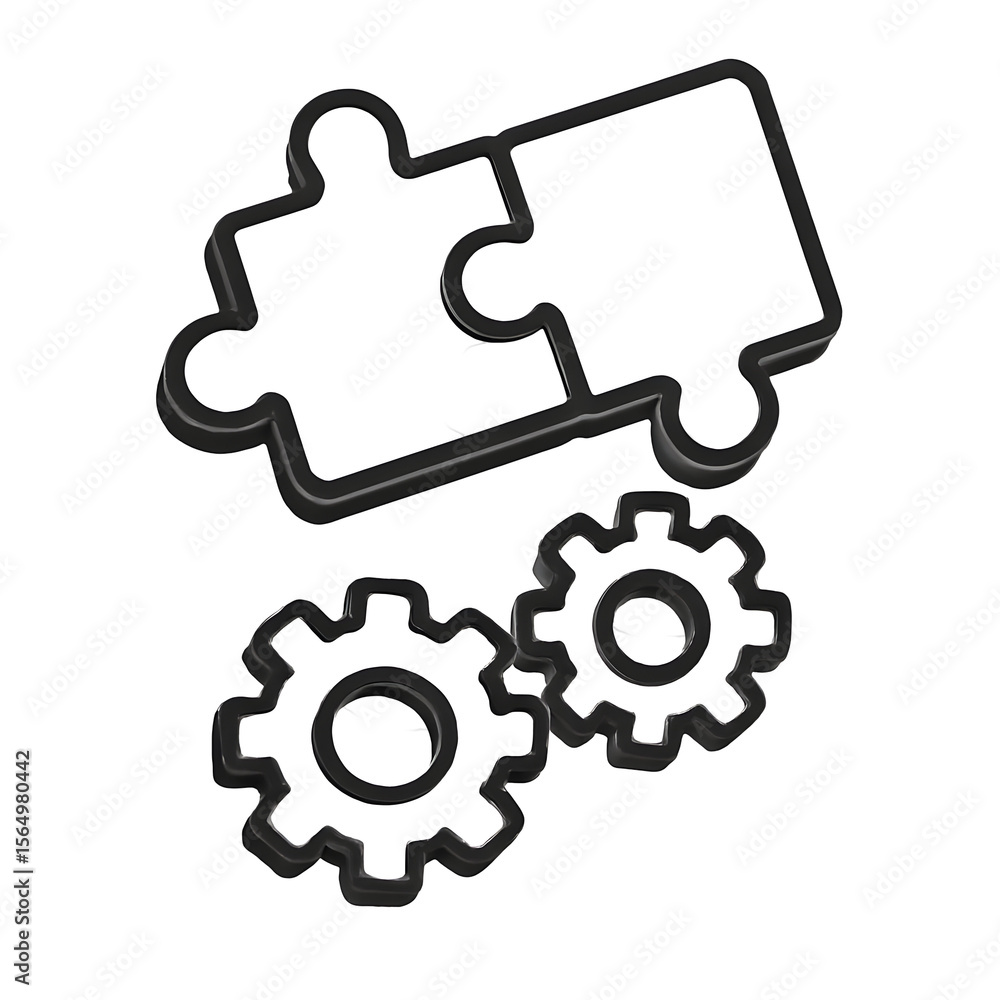 Poster interlocking puzzle pieces and gears suggest collaboration and mechanical processes.