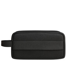 rectangular black travel case with a fabric-like texture and a small top handle. The case features...