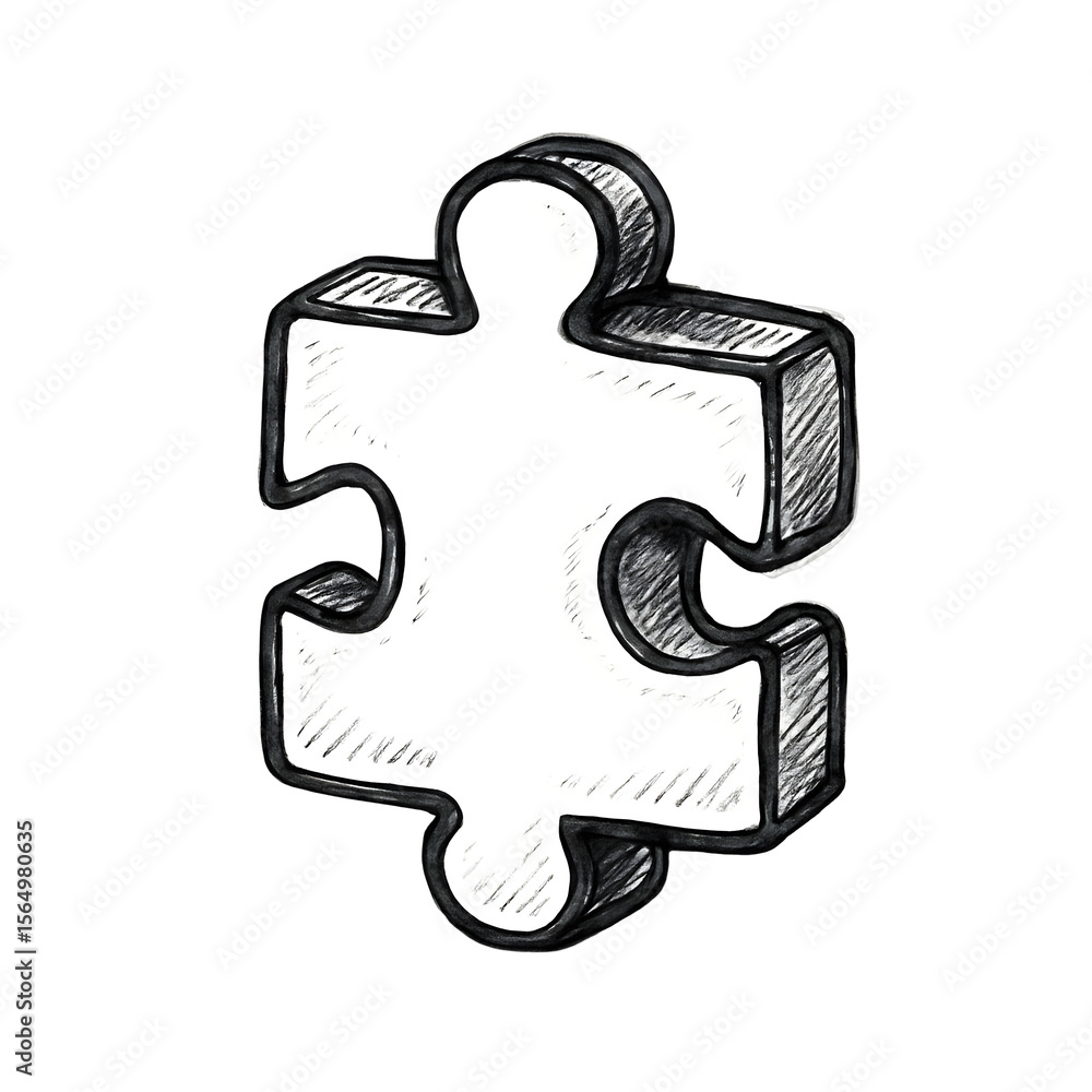 Poster a single puzzle piece with a hand drawn effect suggests connection and problem solving.