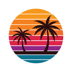retro vintage sunset with horizontal stripes in warm tones