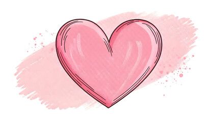 A hand-sketched pink heart outline with rough brush texture, transparent PNG, for overlays or card designs.