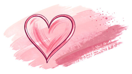 A hand-sketched pink heart outline with rough brush texture, transparent PNG, for overlays or card designs.