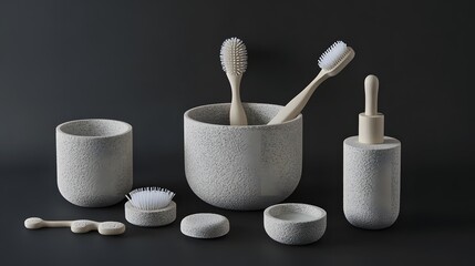 Naklejka premium Modern Bathroom Accessories Set Grey Stone Texture
