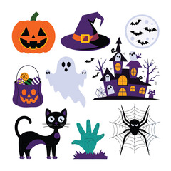 2d vector illustration Halloween t shirt icon design items ghost character Candles in carved pumpkin
