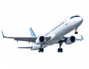 Obraz premium White Passenger Airplane in Flight Against White Background