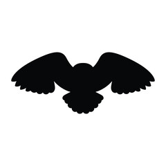 Flying Owl Silhouette Vector, Black Bird Spread Wings Icon for Logos Designs.