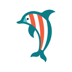 retro vintage vertical striped dolphin vector icon