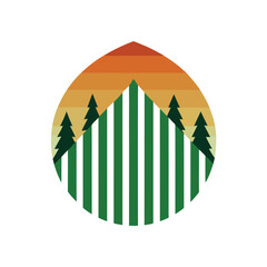 retro vintage vertical striped forest and mountain