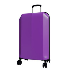 A vibrant purple hard-shell suitcase, upright on four wheels, featuring a top handle and a subtly geometric design.  Its sleek, modern aesthetic suggests durability and effortless travel
