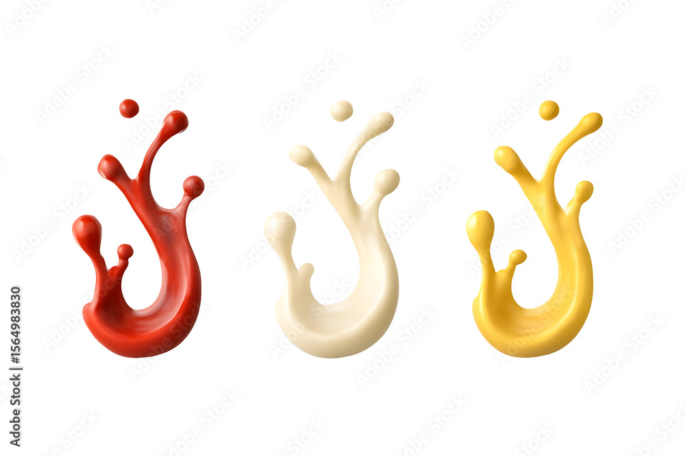 Aufkleber three vibrant liquid splashes curve elegantly upwards creating dynamic forms against a dark