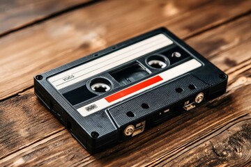Fototapeta premium Vintage audio cassette tape resting on rustic wooden table