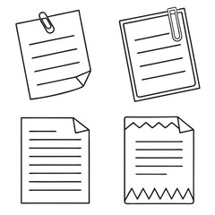 Vector Set: Four Minimalist Outline Document Icons with Paperclips and Folds