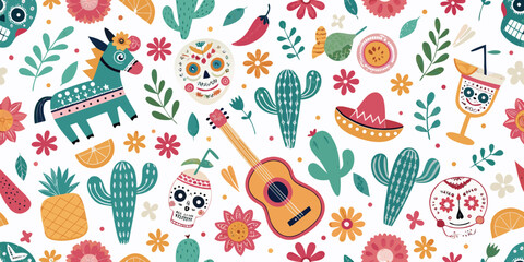 mexican seamless pattern with flowers