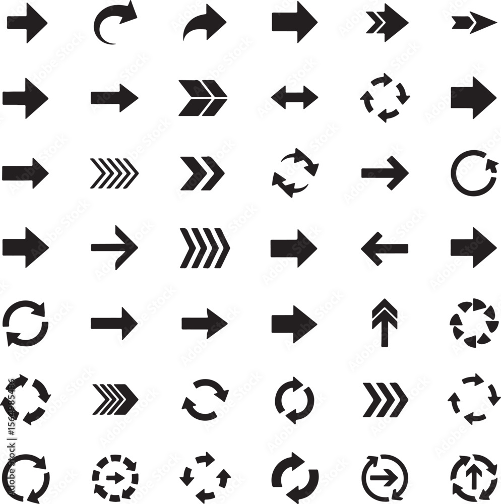 Poster collection of various black directional and circular arrows movement navigation