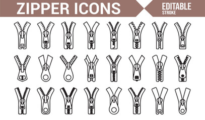 Collection of Zipper Icons for Fashion, Apparel, and Textile Design Projects
