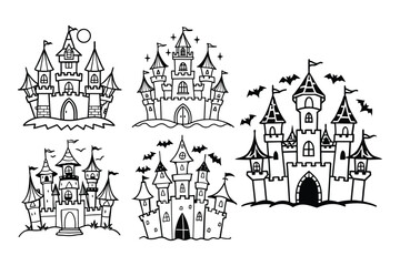 Fototapeta premium Spooky haunted castle illustration with a dark mysterious atmosphere for halloween