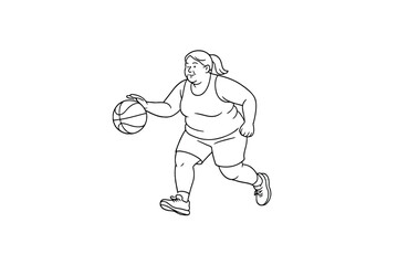 Hand drawn illustrations plus size individuals engaged in sport or fitness activities