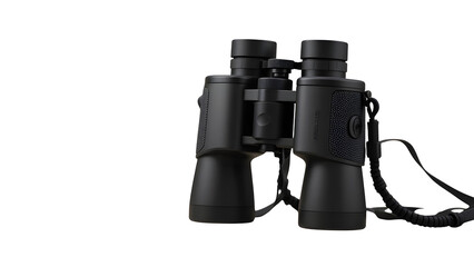 Black binoculars for bird watching and hunting optic equipment for outdoor adventures and travel gear on transparent background