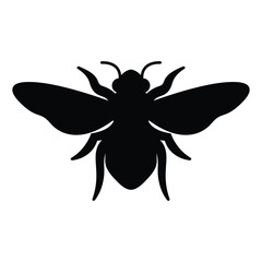 Flying Insect Silhouette Vector, Black Bee or Wasp Icon for Nature Design Projects.