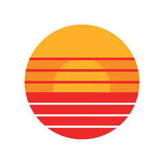 simple circular retro sunset with layered lines vector