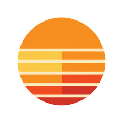 rounded sun icon with retro stripe overlay in flat style