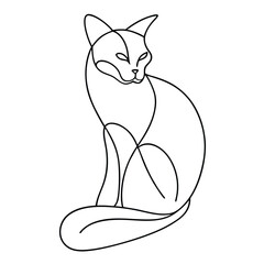 Continuous Line Cat Drawing – Elegant One-Line Art of Sitting or Sleeping Cat