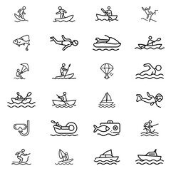 Fototapeta premium A collection of outline icons depicting various water sports and activities including swimming and boating
