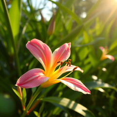 Obraz premium Künstlerische Makroaufnahme einer rosa Blüte mit Tropfen