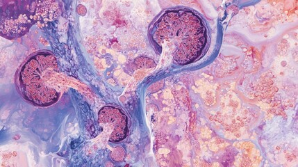 Histopathology image showing chronic kidney disease damage in renal tissue under microscope