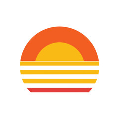 simple icon of sunset with smooth retro stripe design