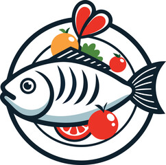 Naklejka premium Fish Plated with Vegetables and Heart