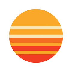simple retro circle sunset in warm tones with soft bands
