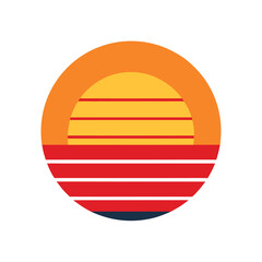 simple retro sunset with linear stripe effect vector