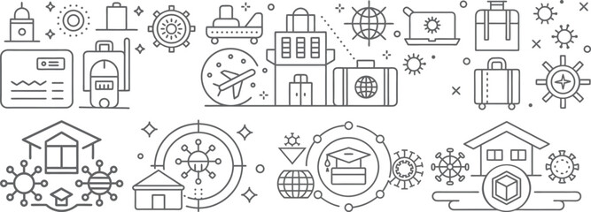 Comprehensive Travel and Pandemic Safety Icons for Global Mobility