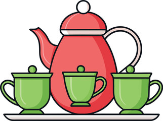  Red Teapot with Green Teacups