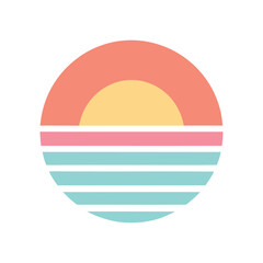 simplified retro sunset icon in soft pastel colors