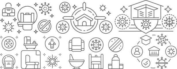 COVID-19 Safety Icons: Hygiene, Social Distancing, and Virus Protection