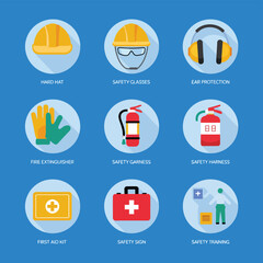 Fototapeta premium 2d vector illustration safety icons , Civil protection and safety when working and taking safety 