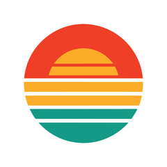 simplified sunset design in retro stripe format vector