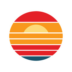simplified sunset graphic with bold retro bands vector