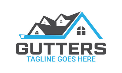 house roof gutter logo design. home pipe installation vector template
