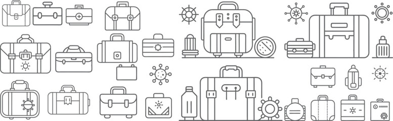 Travel Icon Collection with Bags, Suitcases, and COVID-19 Awareness Symbols