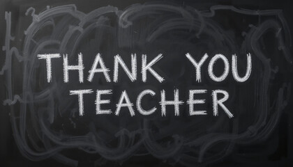 Obraz premium Handwritten “Thank You Teacher” Message on Chalkboard, Ideal for Appreciation Campaigns and Educational Content 