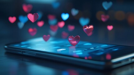 Captivating Social Media Concept with Likes and Hearts Floating Around Phone Screen