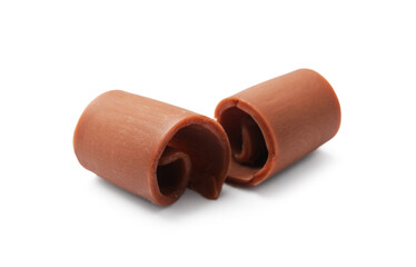 Tasty chocolate butter shavings isolated on white