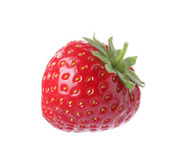 One fresh strawberry in air isolated on white
