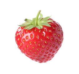 One fresh strawberry in air isolated on white
