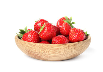 Fresh whole strawberries in bowl isolated on white