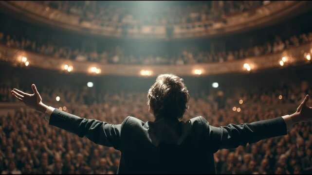 Dynamic Speaker Captivates Audience in Elegant Theater Setting