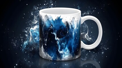 Abstract Blue Ocean Waves Mug Design, Artistic Coffee Cup